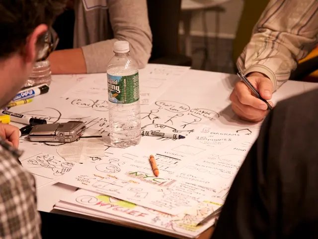 Here on the right a man is resting his hand on the chart. There is a bottle in the middle.